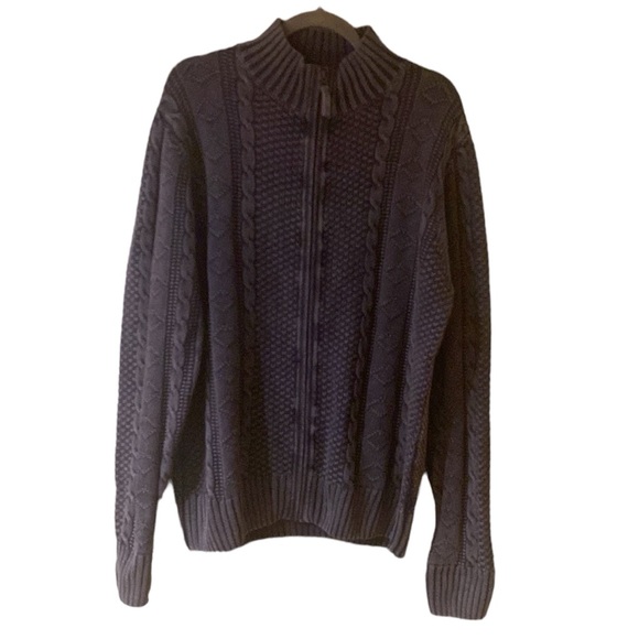 Carbon 2 Cobalt Mens Gray/Blue Linen/Cotton Cable Knit Fisherman Cardigan, XL